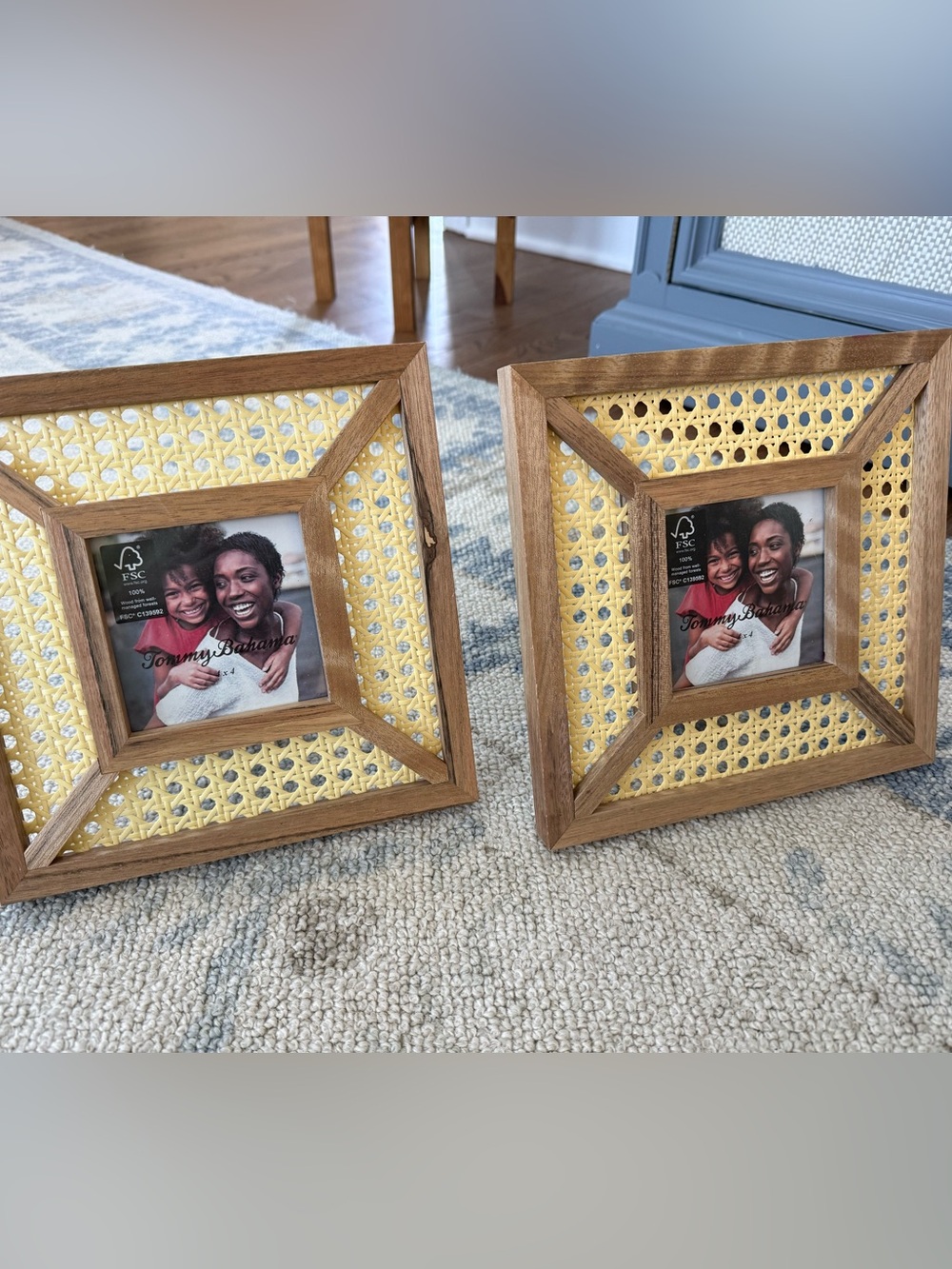 Tommy Bahama Yellow Rattan & Wood Photo Frame Set
